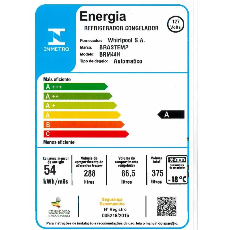 BRASTEMP-GELADEIRA-BRM44HB-SELO-110V