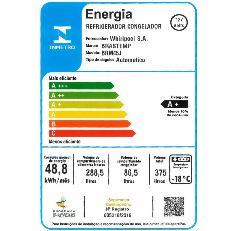 freezer-brastemp-brm45jK-selo-inmetro-110v